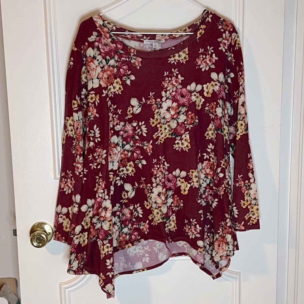 Maroon floral knit blouse